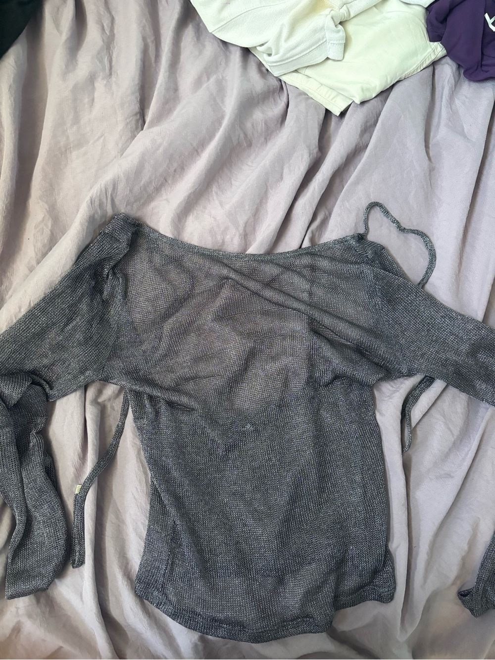 Lightweight Sheer Knit Top in Charcoal Gray